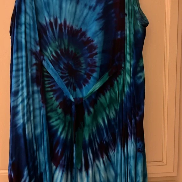 Xxl Blue/ green /black Tie-Dye Maxi Dress by Dharma Trading company w/ tie back - Picture 4 of 6